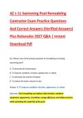 AZ L-11 Swimming Pool Remodeling &NewLine;Contractor Exam Practice Questions &NewLine;And Correct Answers &lpar;Verified Answers&rpar; &NewLine;Plus Rationales 2027 Q&A &vert; Instant &NewLine;Download Pdf