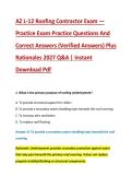 AZ L-12 Roofing Contractor Exam &mdash; &NewLine;Practice Exam Practice Questions And &NewLine;Correct Answers &lpar;Verified Answers&rpar; Plus &NewLine;Rationales 2027 Q&A &vert; Instant &NewLine;Download Pdf 