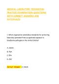 MEDICAL LABORATORY TECHNICIAN &NewLine;PRACTICE EXAMINATION QUESTIONS &NewLine;WITH CORRECT ANSWERS AND &NewLine;RATIONALES 