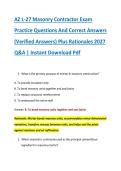 AZ L-27 Masonry Contractor Exam &NewLine;Practice Questions And Correct Answers &NewLine;&lpar;Verified Answers&rpar; Plus Rationales 2027 &NewLine;Q&A &vert; Instant Download Pdf