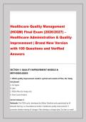 Healthcare Quality Management &NewLine;&lpar;HCQM&rpar; Final Exam &lpar;2026&sol;2027&rpar; &ndash; &NewLine;Healthcare Administration & Quality &NewLine;Improvement &vert; Brand New Version &NewLine;with 100 Questions and Verified &NewLine;Answers
