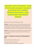 ANATOMY AND PHYSIOLOGY -EXAM &NewLine;STUDY GUIDE 2026&sol;2027 ACCURATE &NewLine;QUESTIONS WITH CORRECT &NewLine;DETAILED SOLUTIONS &vert;&vert; 100&percnt; &NewLine;GUARANTEED PASS NEWEST &NewLine;VERSION 