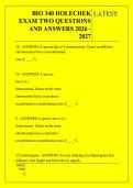 BIO 340 HOLECHEK &NewLine;EXAM TWO QUESTIONS &NewLine;AND ANSWERS 2026 - &NewLine;2027