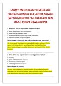 LADWP Meter Reader &lpar;1611&rpar; Exam &NewLine;Practice Questions and Correct Answers &NewLine;&lpar;Verified Answers&rpar; Plus Rationales 2026 Q&A &vert; Instant Download Pdf &NewLine;