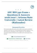 ASU BIO 340 Exam 1 185&plus; Questions & Answers 2026&sol;2027 &vert; Arizona State University &vert; Latest Review &lpar;Rationales&rpar;