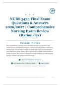 NURS 5433 Final Exam 150&plus; Questions & Answers 2026&sol;2027 &vert; Comprehensive Nursing Exam Review &lpar;Rationales&rpar;