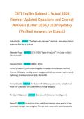 CSET English Subtest 1 Actual 2026 Newest Updated Questions and Correct &NewLine;Answers &lpar;Latest 2026 &sol; 2027 Update&rpar; &lpar;Verified Answers by Expert&rpar; 