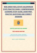 NEW JERSEY REAL ESTATE SALESPERSON STATE PRACTICE EXAM &vert; COMPREHENSIVE LICENSING STUDY GUIDE&comma; EXAM PREP&comma; PRACTICE QUESTIONS AND CORRECT ANSWERS