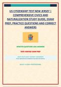 US CITIZENSHIP TEST NEW JERSEY &vert; COMPREHENSIVE CIVICS AND NATURALIZATION STUDY GUIDE&comma; EXAM PREP&comma; PRACTICE QUESTIONS AND CORRECT ANSWERS
