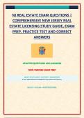 NJ REAL ESTATE EXAM QUESTIONS &vert; COMPREHENSIVE NEW JERSEY REAL ESTATE LICENSING STUDY GUIDE&comma; EXAM PREP&comma; PRACTICE TEST AND CORRECT ANSWERS