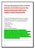 Pharmacotherapeutics Exam 2 Practice&NewLine;Questions & &lbrack;Verified Answers&rsqb;&comma; Plus&NewLine;Explained Rationales&vert;2026 Latest&NewLine;Update&vert; Instant Download PDF