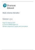 Edexcel A Level French Paper 2 Written response to works and translation Mark Scheme 2025