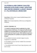 CALIFORNIA ALARM COMPANY QUALIFIED &NewLine;MANAGER &lpar;ACQ&rpar; EXAM Q&period; BANK &vert; QUESTIONS &NewLine;AND VERIFIED ANSWERS &vert; ALREADY GRADED &NewLine;A&plus; &vert; Plus RATIONALES &vert; BRAND NEW&excl;