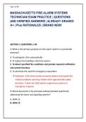 MASSACHUSETTS FIRE ALARM SYSTEMS &NewLine;TECHNICIAN EXAM PRACTICE &vert; QUESTIONS &NewLine;AND VERIFIED ANSWERS &vert; ALREADY GRADED &NewLine;A&plus; &vert; Plus RATIONALES &vert; BRAND NEW&excl;