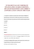 FUNDAMENTALS OF CORPORATE&NewLine;FINANCE &lpar;4TH CANADIAN EDITION&rpar; -&NewLine;ADVANCED QUESTIONS AND CORRECT&NewLine;ANSWERS LATEST UPDATE THIS YEAR