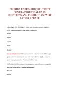 FLORIDA UNDERGROUND UTILITY&NewLine;CONTRACTOR FINAL EXAM&NewLine;QUESTIONS AND CORRECT ANSWERS&NewLine;LATEST UPDATE