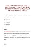 FLORIDA UNDERGROUND UTILITY CONTRACTOR EXAM Bundle &vert; Update Questions with complete and Verified solutions&period;