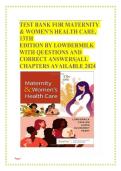 Test Bank for Maternity and Women&rsquo;s Health Care&comma; 13th Edition &lpar;Lowdermilk&comma; 2025&sol;2026&rpar;&comma; Chapter 1-37 &vert; All Chapters