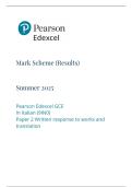 Edexcel A Level Italian Paper 2 Written response to works and translation Mark Scheme 2025