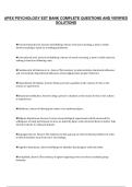 APEX PSYCHOLOGY EST BANK COMPLETE QUESTIONS AND VERIFIED&NewLine;SOLUTIONS