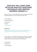 2026&sol;2027 FALL EXAM CRAM NCLEX-PN PRACTICE QUESTIONS RATIONALES AND VERIFIED ANSWERS GRADED A&plus;