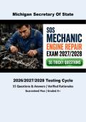Michigan Secretary of State &vert; SOS Mechanic Certification - Engine Repair Category A Exam Q&As &lpar;2027-2028 Cycle&rpar; &ndash; Automobile & Light Truck&comma; 55 Questions&comma; Guaranteed Pass&comma; Graded A&plus;