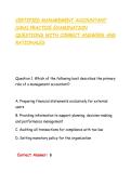 CERTIFIED MANAGEMENT ACCOUNTANT &NewLine;&lpar;CMA&rpar; PRACTICE EXAMINATION &NewLine;QUESTIONS WITH CORRECT ANSWERS AND &NewLine;RATIONALES 