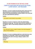 ATI RN PHARMACOLOGY RETAKE 2 EXAM&NewLine;COMPLETE QUESTIONS AND DETAILED SOLUTIONS &NewLine;LATEST UPDATE - JUST RELEASED