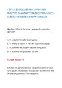 CERTIFIED RESIDENTIAL APPRAISER &NewLine;PRACTICE EXAMINATION QUESTIONS WITH &NewLine;CORRECT ANSWERS AND RATIONALES 