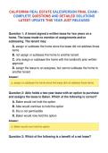 CALIFORNIA REAL ESTATE SALESPERSON FINAL EXAM &NewLine;COMPLETE QUESTIONS AND DETAILED SOLUTIONS&NewLine;LATEST UPDATE THIS YEAR JUST RELEASED