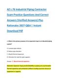 AZ L-76 Industrial Piping Contractor &NewLine;Exam Practice Questions And Correct &NewLine;Answers &lpar;Verified Answers&rpar; Plus &NewLine;Rationales 2027 Q&A &vert; Instant &NewLine;Download Pdf