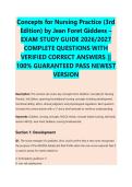 Concepts for Nursing Practice &lpar;3rd &NewLine;Edition&rpar; by Jean Foret Giddens &ndash; &NewLine;EXAM STUDY GUIDE 2026&sol;2027 &NewLine;COMPLETE QUESTIONS WITH &NewLine;VERIFIED CORRECT ANSWERS &vert;&vert; &NewLine;100&percnt; GUARANTEED PASS NEWEST &NewLine;VERSION 