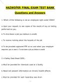 HAZWOPER FINAL EXAM TEST BANK 300&plus; Questions Newest 2026 Actual Questions and Correct Answers &lpar;Latest 2026 &sol; 2027 Update&rpar; Graded A&plus; 100&percnt; Guarantee Verified by Experts