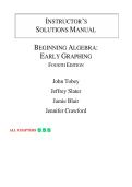 Beginning Algebra&colon; Early Graphing&comma; 4th edition  &mdash; by John Tobey&comma; Jeffrey Slater &vert; Instructor's Solutions Manual &lpar;Ch&period; 0-9&rpar;