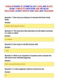 OREGON BOARD OF COSMETOLOGY LAWS AND RULES&NewLine;EXAM- COMPLETE QUESTIONS AND DETAILED&NewLine;SOLUTIONS LATEST UPDATE THIS YEAR JUST RELEASED