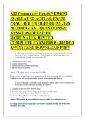 ATI Community Health NEWEST &NewLine;EVALUATED ACTUAL EXAM &NewLine;PRACTICE 170 QUESTIONS 2026 &NewLine;2027&vert;ORIGINAL QUESTIONS & &NewLine;ANSWERS &vert;DETAILED &NewLine;RATIONALES &vert;HINTED &NewLine;COMPLETE EXAM PREP GRADED &NewLine;A&plus;&ast;INSTANT DOWNLOAD PDF&ast; 