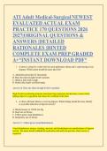 ATI Adult Medical-Surgical NEWEST &NewLine;EVALUATED ACTUAL EXAM &NewLine;PRACTICE 170 QUESTIONS 2026 &NewLine;2027&vert;ORIGINAL QUESTIONS & &NewLine;ANSWERS &vert;DETAILED &NewLine;RATIONALES &vert;HINTED &NewLine;COMPLETE EXAM PREP GRADED &NewLine;A&plus;&ast;INSTANT DOWNLOAD PDF&ast; 