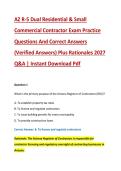 AZ R-5 Dual Residential & Small &NewLine;Commercial Contractor Exam Practice &NewLine;Questions And Correct Answers &NewLine;&lpar;Verified Answers&rpar; Plus Rationales 2027 &NewLine;Q&A &vert; Instant Download Pdf 