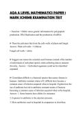 AQA A LEVEL MATHEMATICS PAPER 1&NewLine;MARK SCHEME EXAMINATION TEST