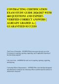 CONTRACTING CERTIFICATION &NewLine;EXAM STUDY GUIDE 2026&sol;2027 WITH &NewLine;460 QUESTIONS AND EXPERT&NewLine;VERIFIED CORRECT ANSWERS &vert; &NewLine;ALREADY GRADED A&plus; &vert; &NewLine;GUARANTEED SUCCESS 