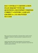 DAU CONTRACT CERTIFICATION &NewLine;EXAM 2026&sol;2027 WITH 360 &NewLine;QUESTIONS AND EXPERT-VERIFIED &NewLine;CORRECT ANSWERS &vert; ALREADY &NewLine;GRADED A&plus; &vert; GUARANTEED &NewLine;SUCCESS 