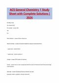 ACS General Chemistry 1 Study&NewLine;Sheet with Complete Solutions &vert;&NewLine;2026