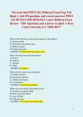 PHYS 261 PHYSIOLOGY Midterm exams Bundle - Newest Prep Test Banks BUNDLE with 1300 questions and correct answers&sol; PHYS 261 Latest Midterm Exam Review Bundle &lpar;Test banks 1&comma; 2 & 3&rpar; &ndash; Questions and Answers&vert; West Coast University &ast;2026-2027&ast;