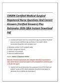 CMSRN Certified Medical-Surgical &NewLine;Registered Nurse Questions And Correct &NewLine;Answers &lpar;Verified Answers&rpar; Plus &NewLine;Rationales 2026 Q&A Instant Download &NewLine;Pdf 
