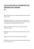 AQA AS LEVEL BIOLOGY EXAMINATION TEST&NewLine;QUESTIONS WITH ANSWERS