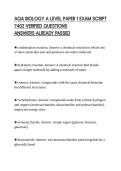 AQA BIOLOGY A LEVEL PAPER 1 EXAM SCRIPT&NewLine;7402 VERIFIED QUESTIONS