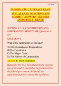 Florida Civic Literacy Exam Study Guide 2026-2027&colon; 170&plus; Actual Exam Questions with Verified Answers & Detailed Rationales on U&period;S&period; Constitution&comma; Landmark Supreme Court Cases&comma; Founding Documents & Civic Participation &vert; Graded A&plus; Guaranteed Pass