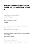 AQA GCSE COMBINED SCIENCE TRILOGY&NewLine;HIGHER TIER PHYSICS PAPER 1H ACTUAL&NewLine;2