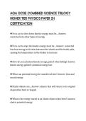 AQA GCSE COMBINED SCIENCE TRILOGY&NewLine;HIGHER TIER PHYSICS PAPER 2H&NewLine;CERTIFICATION