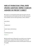 NURS 617 PHARM EXAM 2 FINAL PAPER&NewLine;UPDATED QUESTIONS VERIFIED COMPLETE&NewLine;ANSWERS 100 PERCENT CORRECT&NewLine;